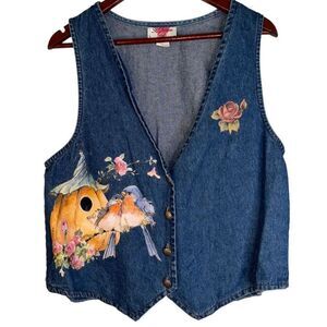 St. Joanne Sport Womens M Vintage CottageCore Button Front Novelty Denim Vest